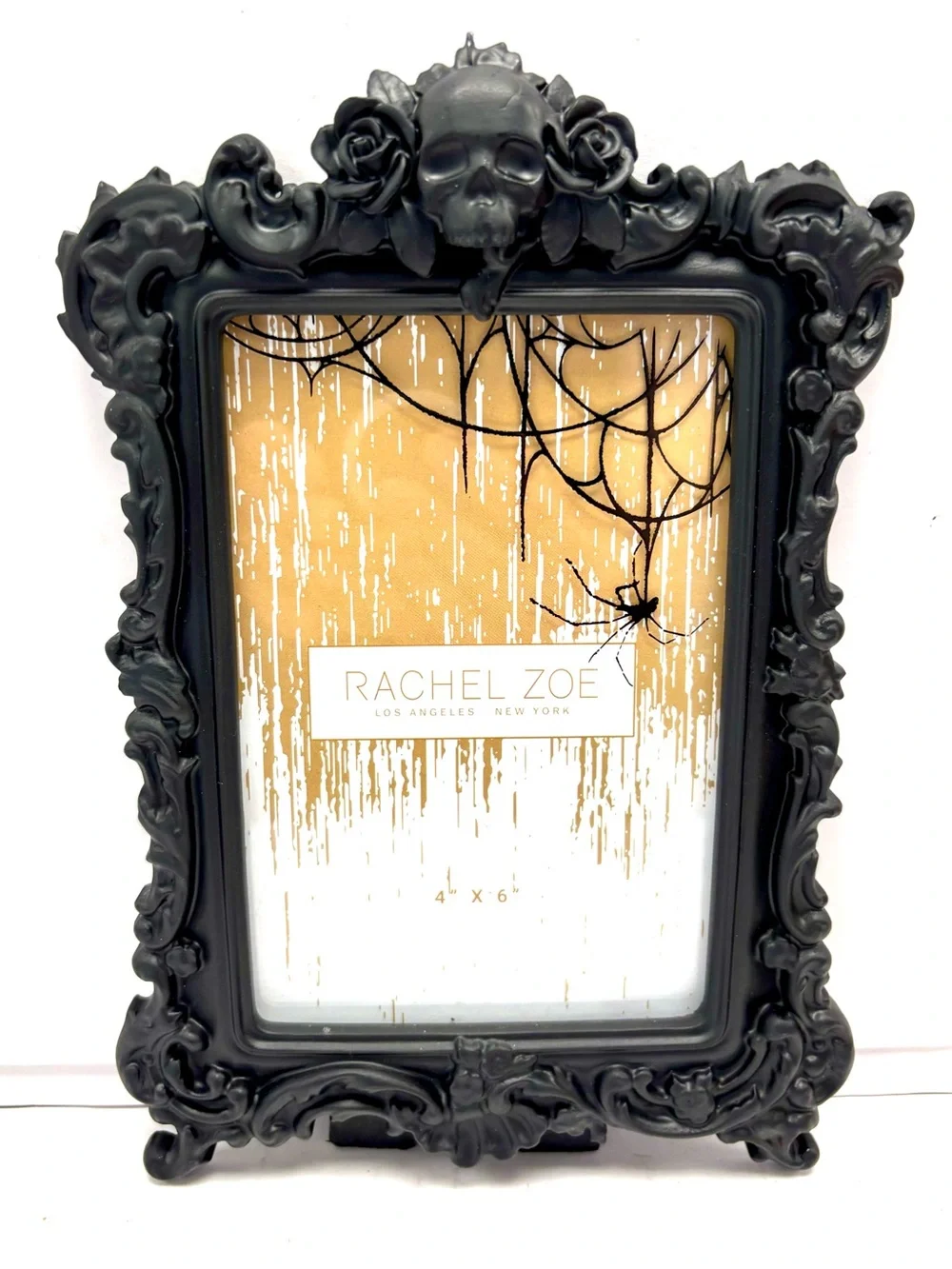 Victorian Gothic Style Black 4 x 6 Frame Skull Roses & Spider Webs F461013